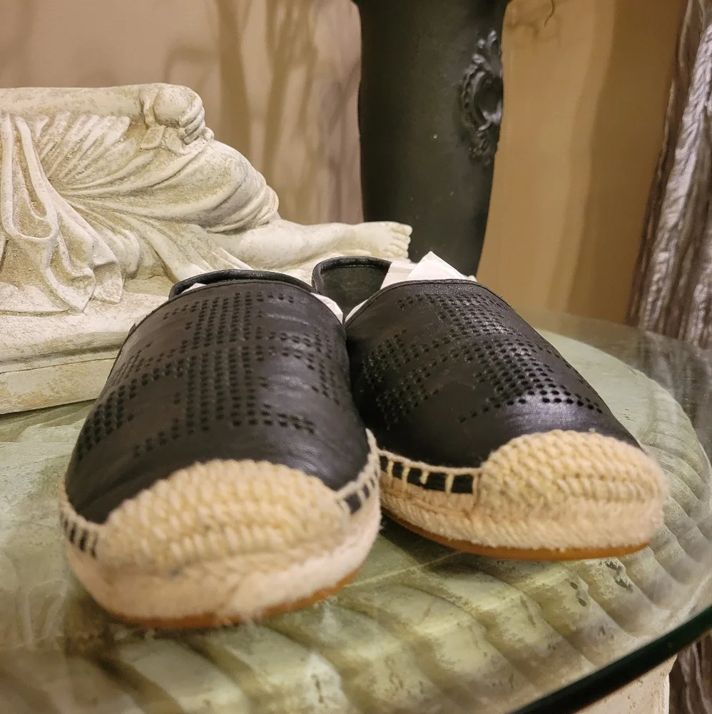 Tory Burch Leather Logo Espidrilles Designer Summer Vacation Slip On 1213
